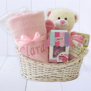 Cesta Nascimento Bebê c/ Kit Banho c/ todos os itens personalizados – Rosa