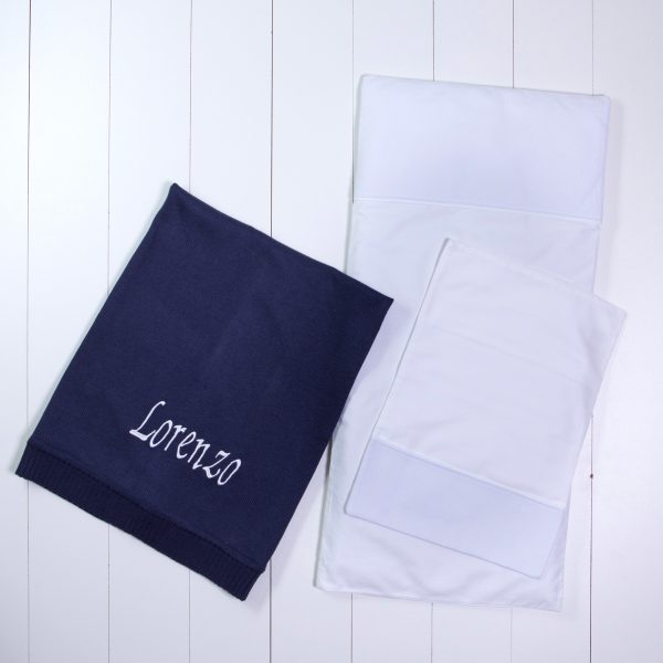 Manta fio tricot azul colchenete travesseiro carrinho presente personalizado bebe comprar