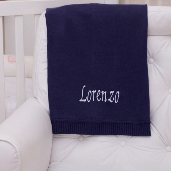 Manta fio tricot azul marinho menino bebe presente personalizado comprar