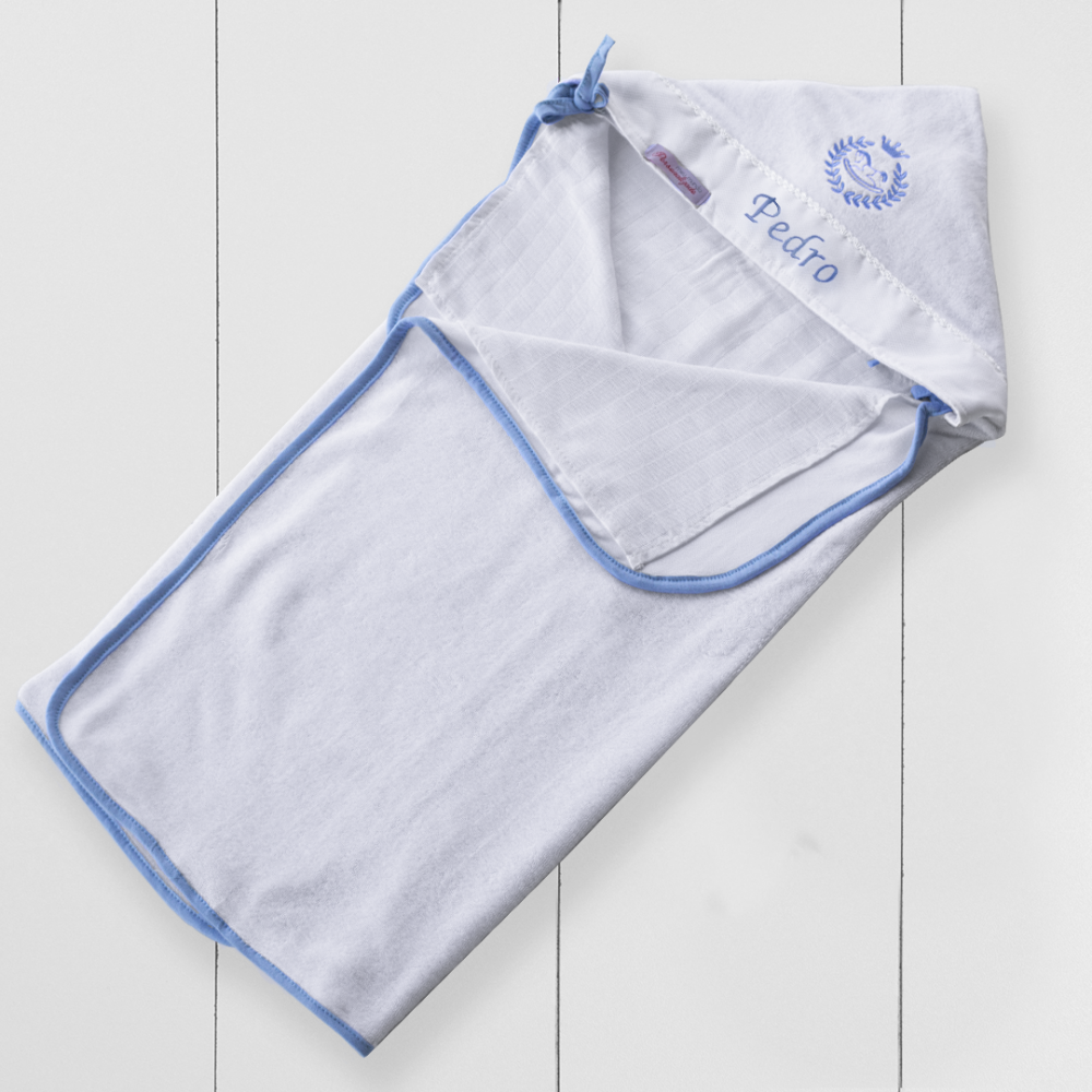 Toalha bebe com capuz macia e felpuda personalizada - menino - masculino - azul claro