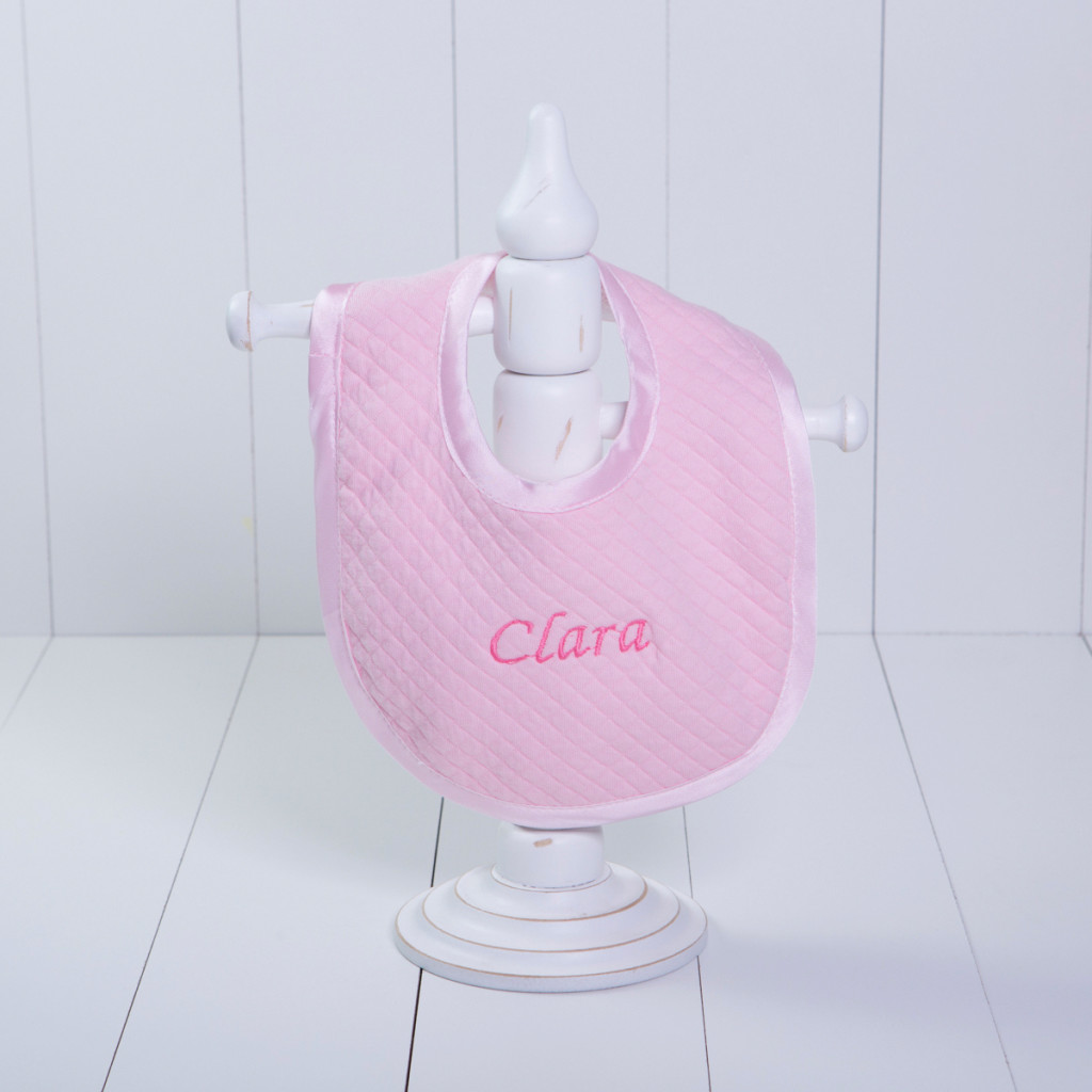 Babador malha luxo bebe menina rosa personalizado comprar (e)