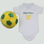 Body personalizado Brasil e bola (fundo cinza)