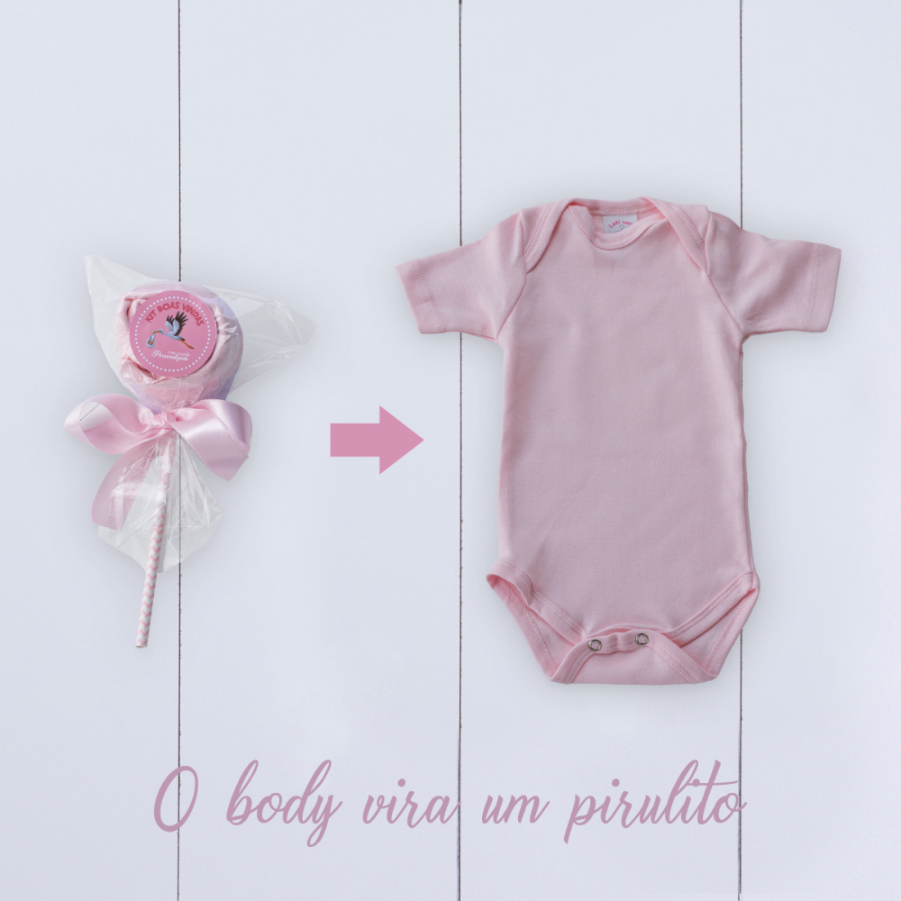 Presente para nascimento - body rosa em formato de pirulito