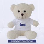 Urso de pelúcia com camiseta com nome – azul marinho – personalização opcional