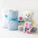 Cesta Presente Bebe com Toalha Felpuda – Azul Claro – Meninos – fora da cesta