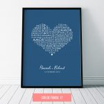 Quadro decorativo de casamento – coração – fundo azul navy