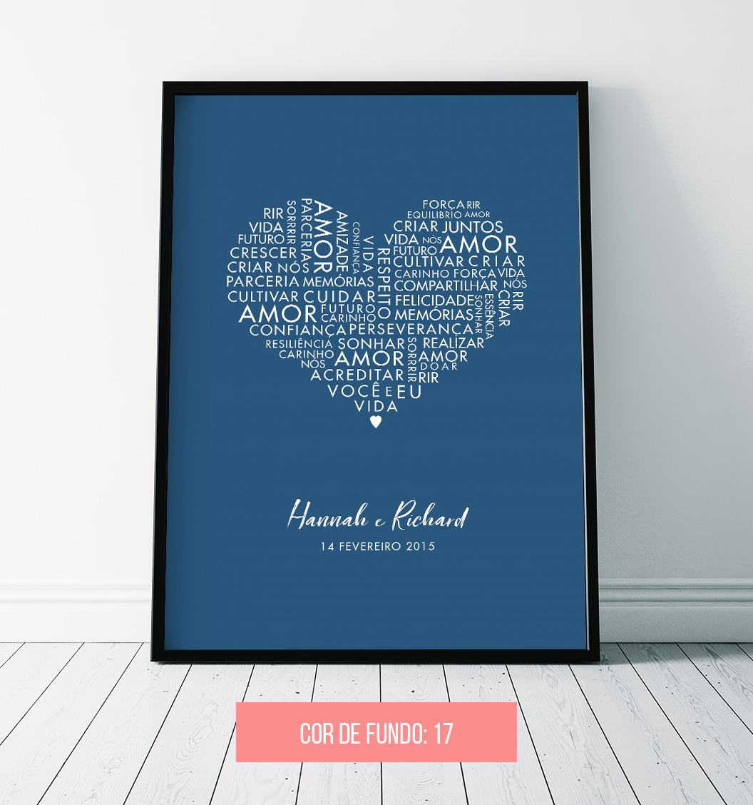 Quadro decorativo de casamento – coração – fundo azul navy