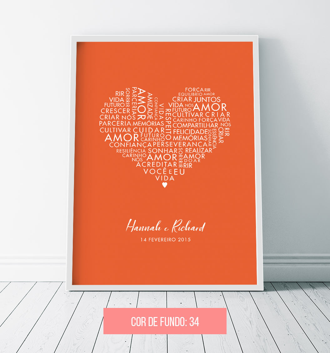 Quadro decorativo personalizado – coração – fundo laranjado
