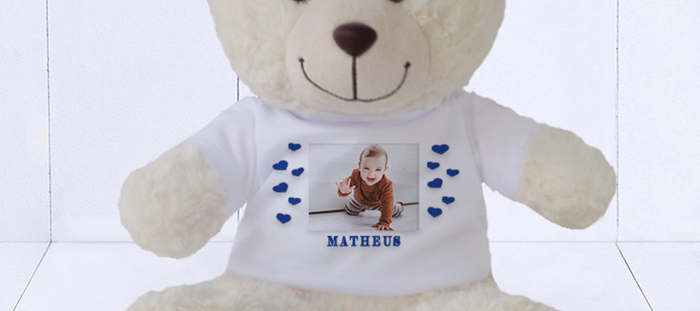 Presente para bebê menino - urso de pelúcia personalizado com foto