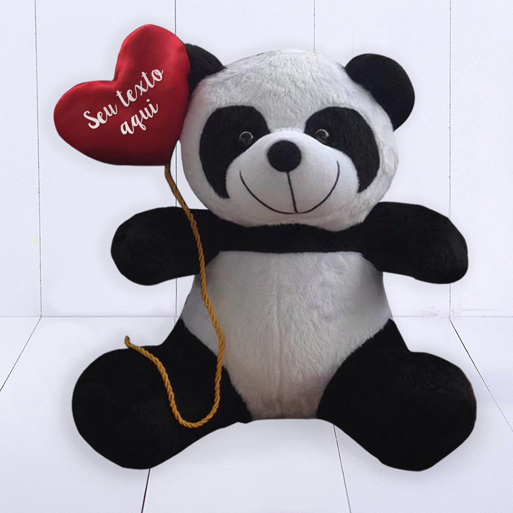 Urso de pelúcia para namorada - panda segurando balão personalizado