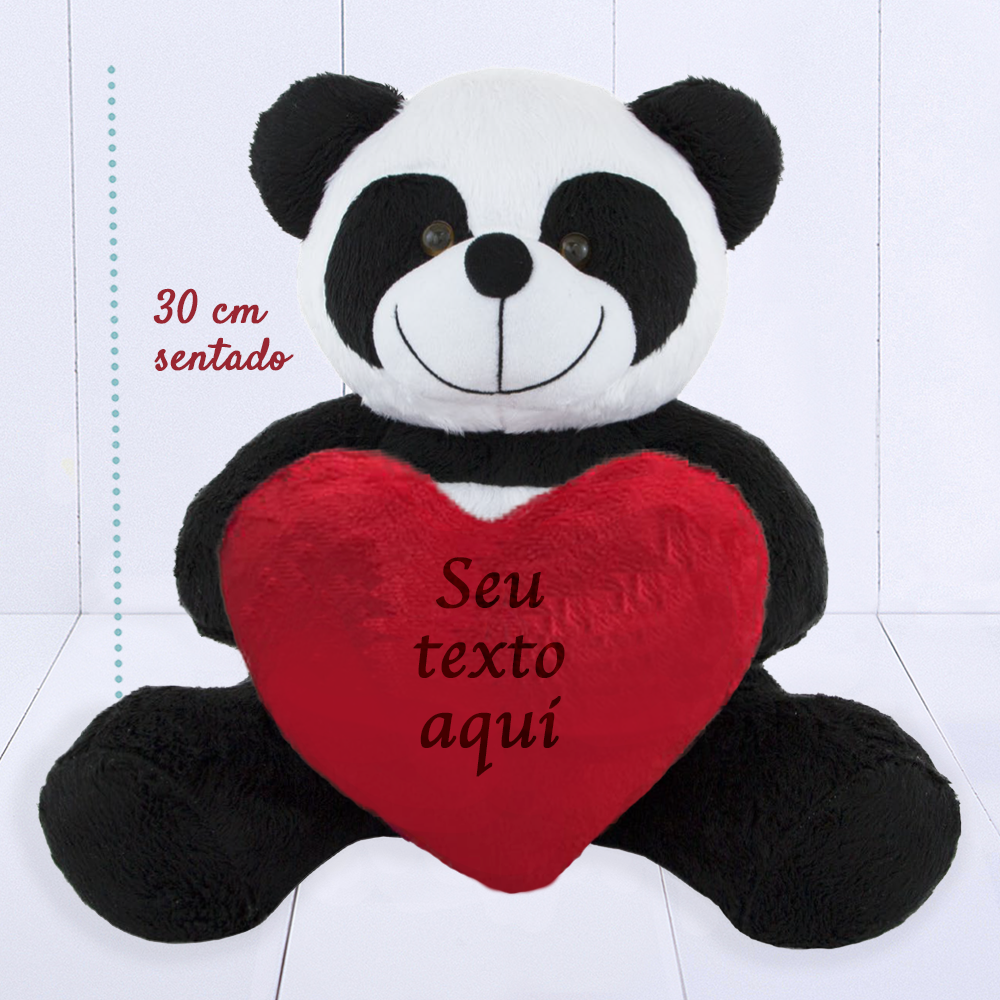 Presente Dia dos Namorados- Panda com coração de pelúcia personalizado