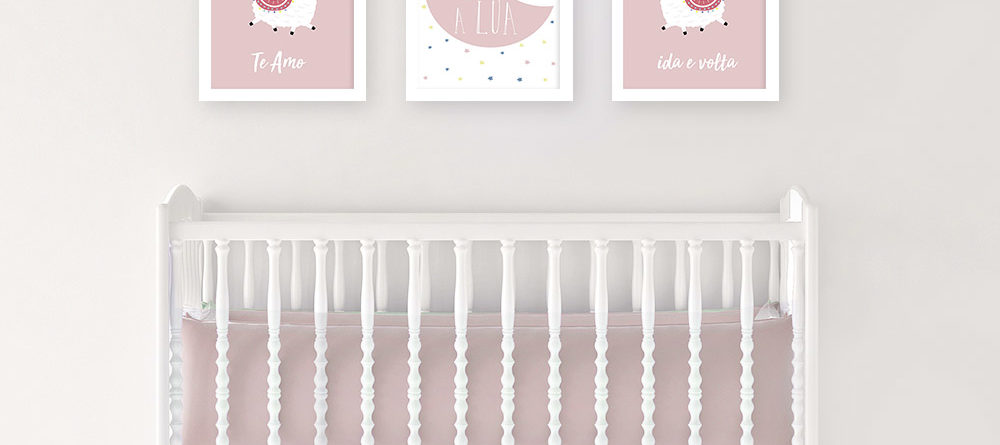 Kit quadros decorativos para quadrto de bebê lhama meninas rosa
