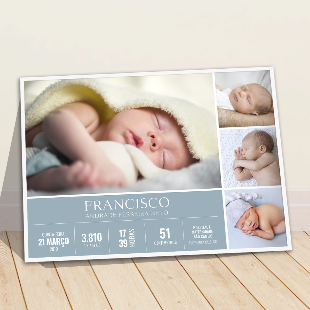 Quadro de Nascimento com 4 fotos meninos