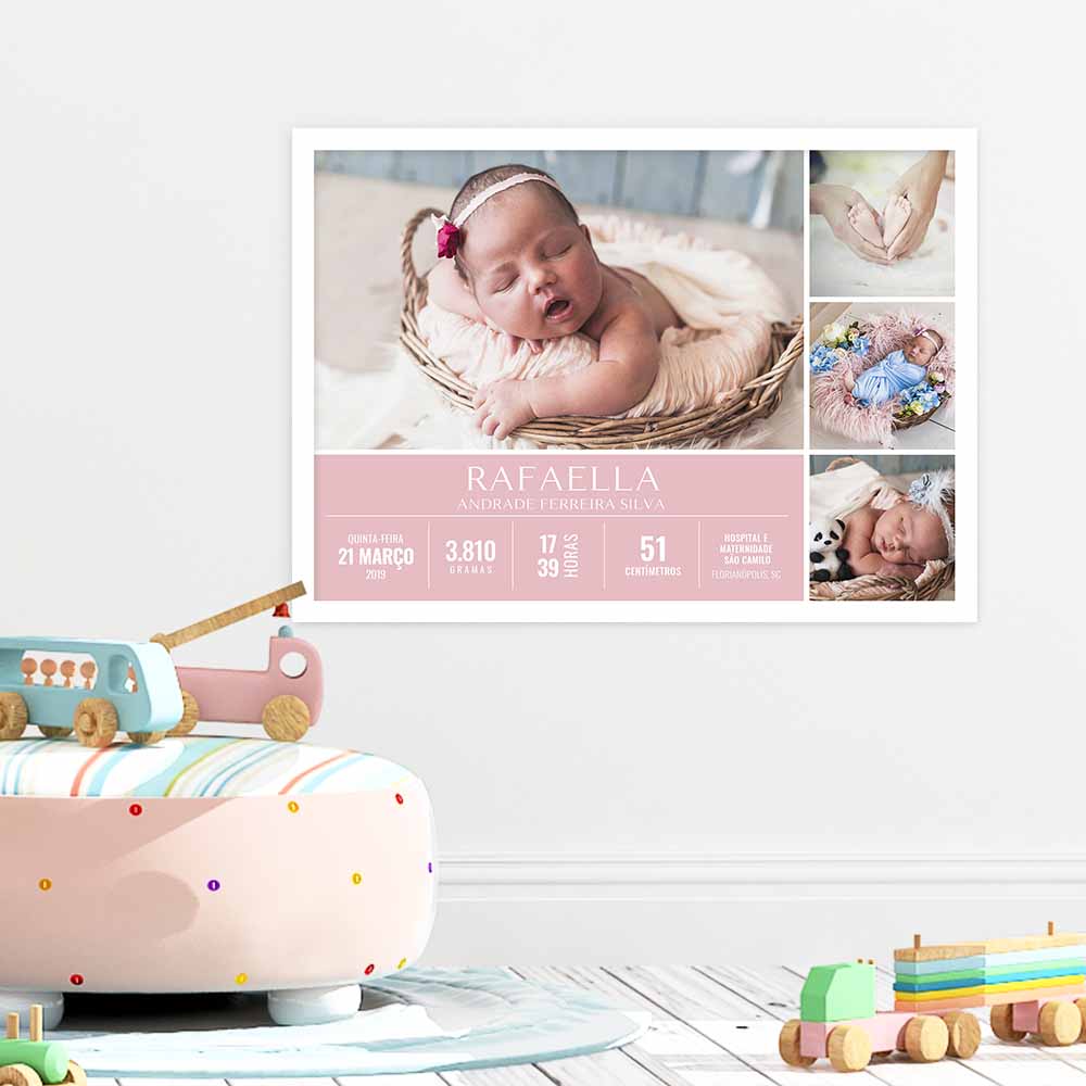Decoração de quarto de bebê - quadro com dados e fotos de nascimento