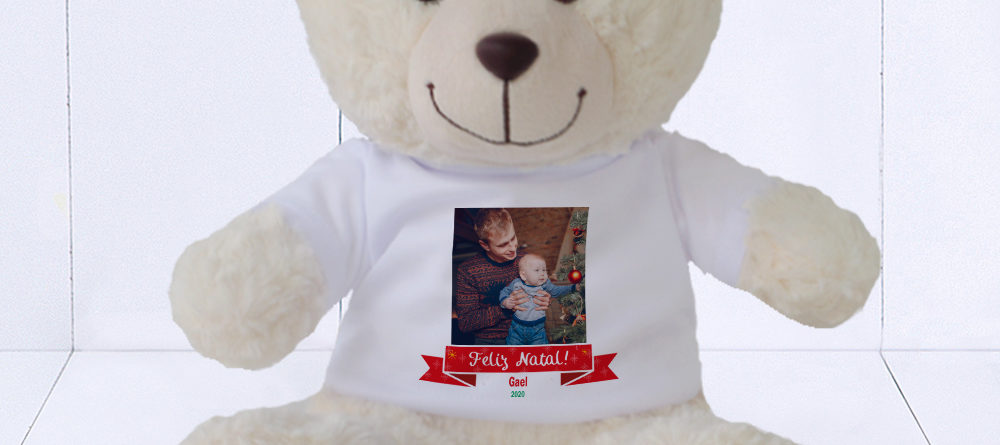 Presente para criança de Natal - ursinho com camiseta com foto