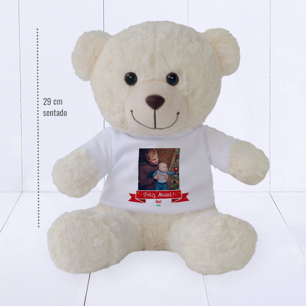 Presente de Natal criativo para bebês - ursinho com camiseta com foto