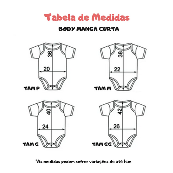 Body bebe manga curta - tabela de medidas