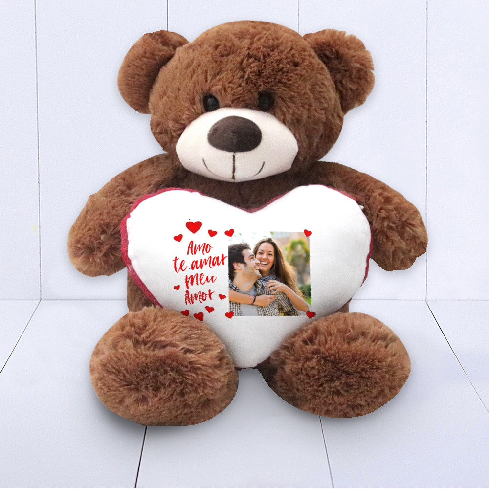 Presente 1 ano de namoro - urso marrom personalizado com foto