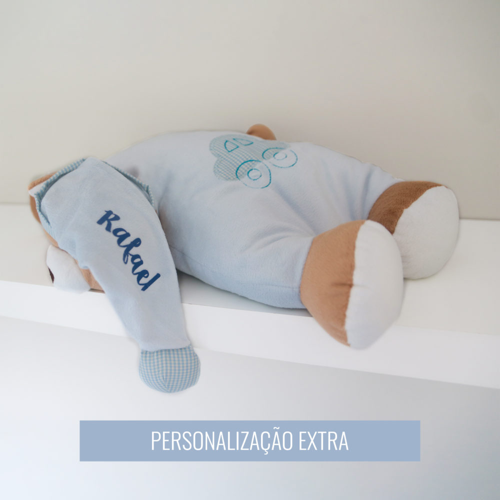 Presente para bebe menino - Ursinho travessseiro com touca personalizada