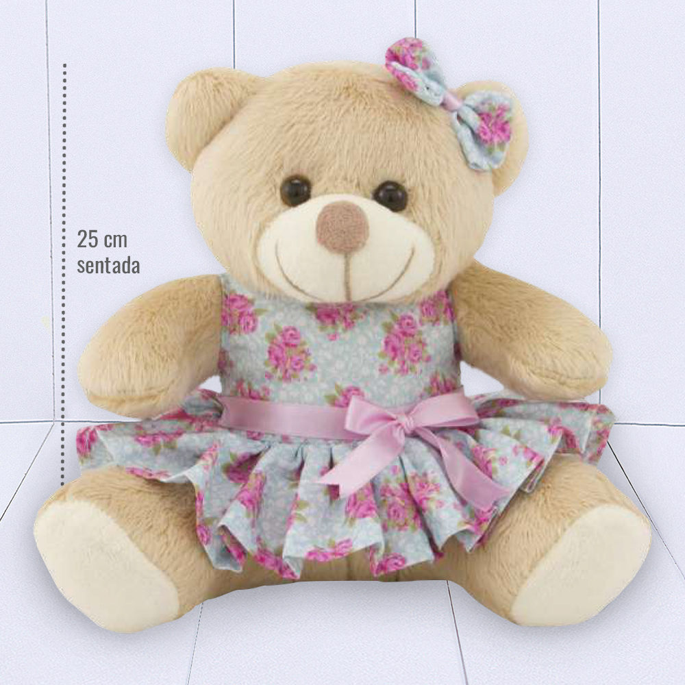 Presente para bebê de 1 ano menina - ursinha com vestido floral