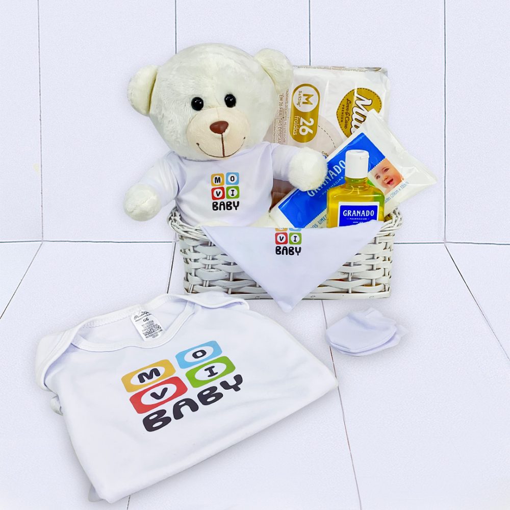 Kit parentalidade corporativo personalizado, babador, naninha do elefantinho e itens higiene bebê