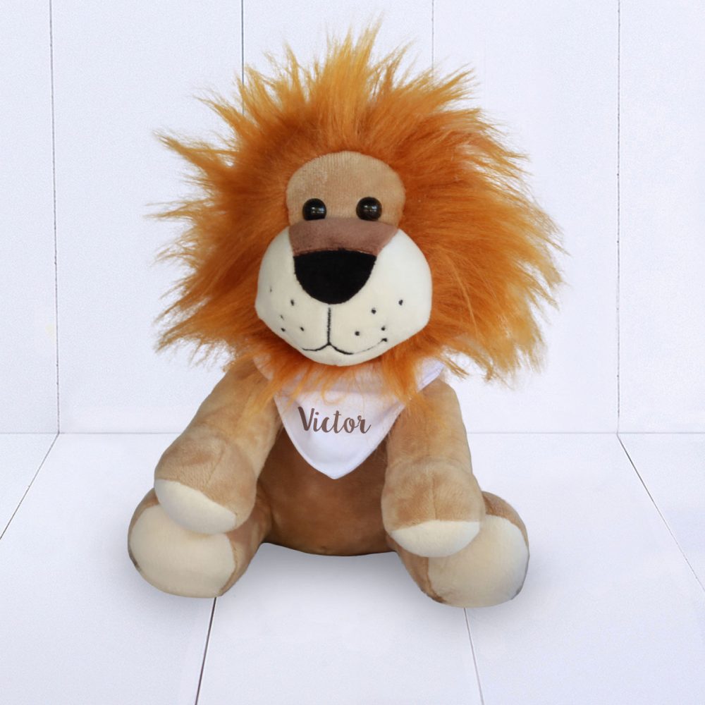 Presente para bebe menino - leãozinho de pelúcia personalizada com nome