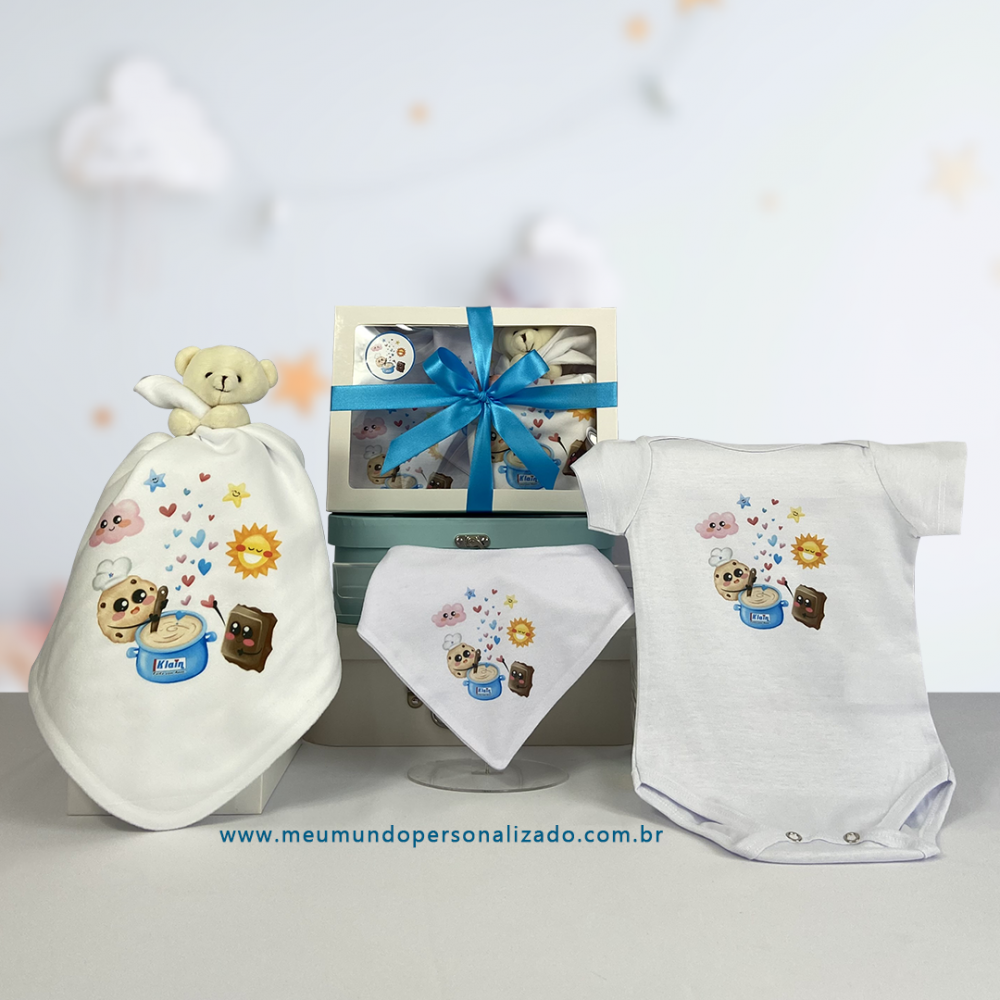 KIT MATERNIDADE COM NANINHA, BODY E BABADOR COM LOGO OU ARTE