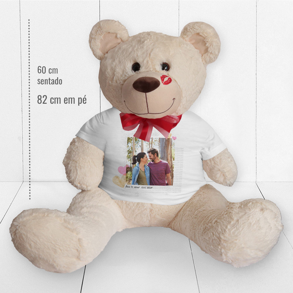 Urso de pelúcia grande camiseta personalizada foto texto