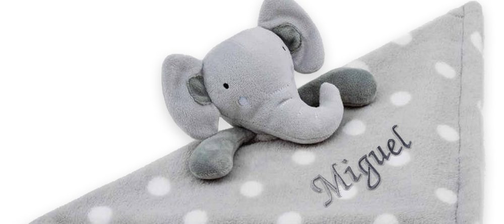 Presente para bebê - naninha elefantinho cinza bordada
