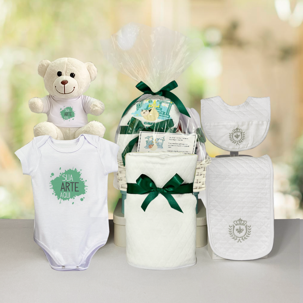Cesta parentalidade corporativa personalizada com itens essenciais para o bebê. Presente para programa de gestantes. Comprar