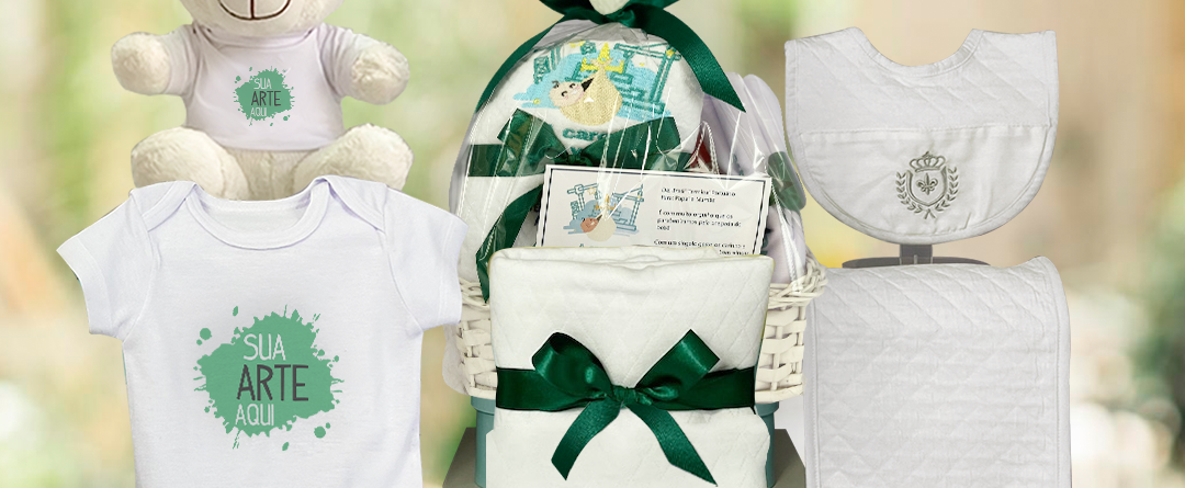 Cesta parentalidade corporativa personalizada com itens essenciais para o bebê. Presente para programa de gestantes. Comprar