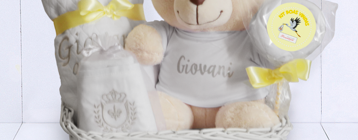 Kit bebê nascimento unissex - ursinho com camiseta personalizada