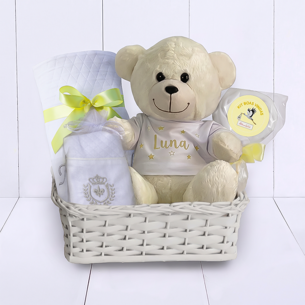 Kit bebê nascimento unissex - ursinho com camiseta personalizada