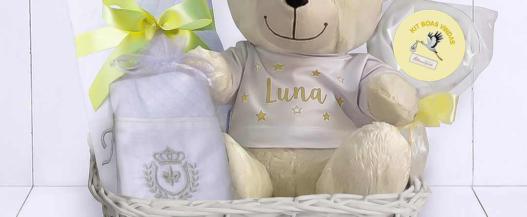 Kit bebê nascimento unissex - ursinho com camiseta personalizada