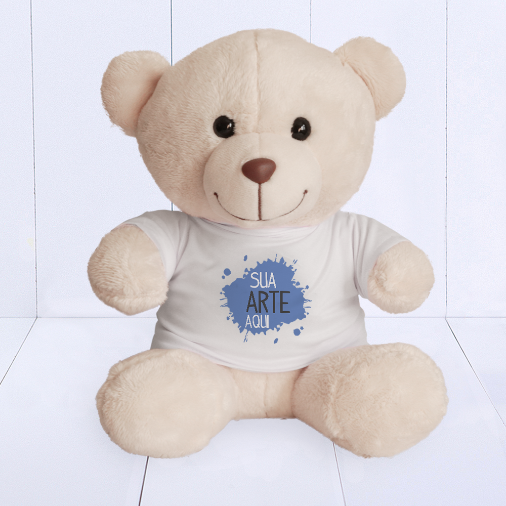 Ursinho personalizado com camiseta com logo para cesta maternidade