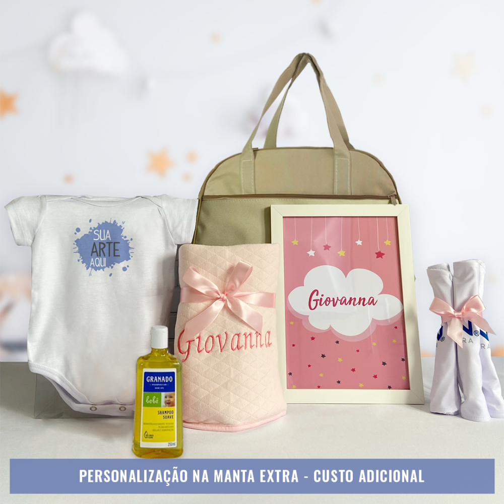 Kit parentalidade corporativo com manta personalizada com nome do bebê