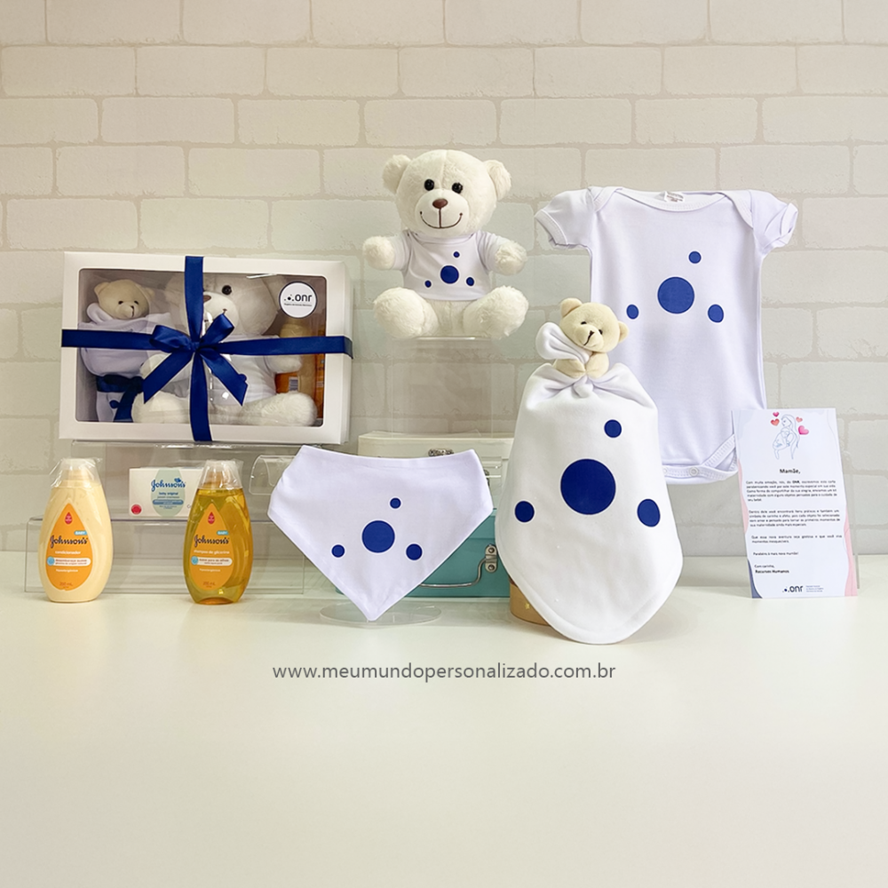Kit Parentalidade corporativo ONR com body, naninha, babador, ursinho e kit higiene