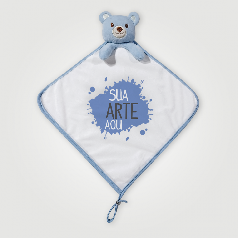 Naninha do ursinho azul personalizada com logo ou arte da empresa para kits maternidade corporativos