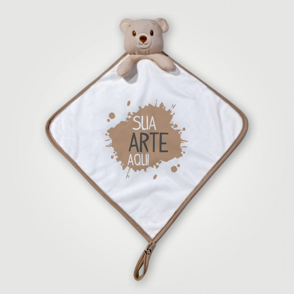 Naninha do ursinho bege personalizada com logo ou arte da empresa para kits maternidade corporativos