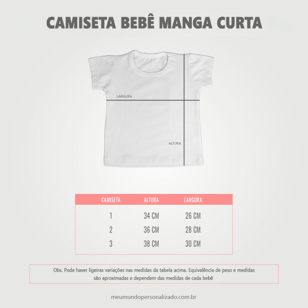 tabela de tamanhos camiseta infantil personalizada