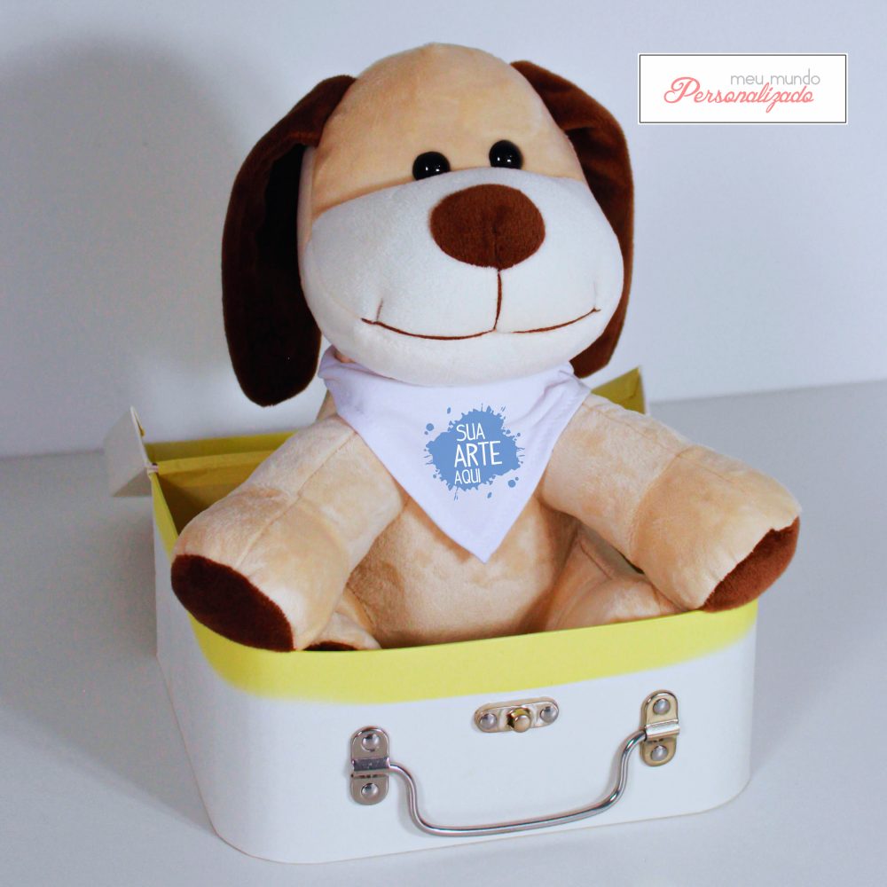 Cachorro de pelúcia corporativo com bandana personalizada sua logo aqui