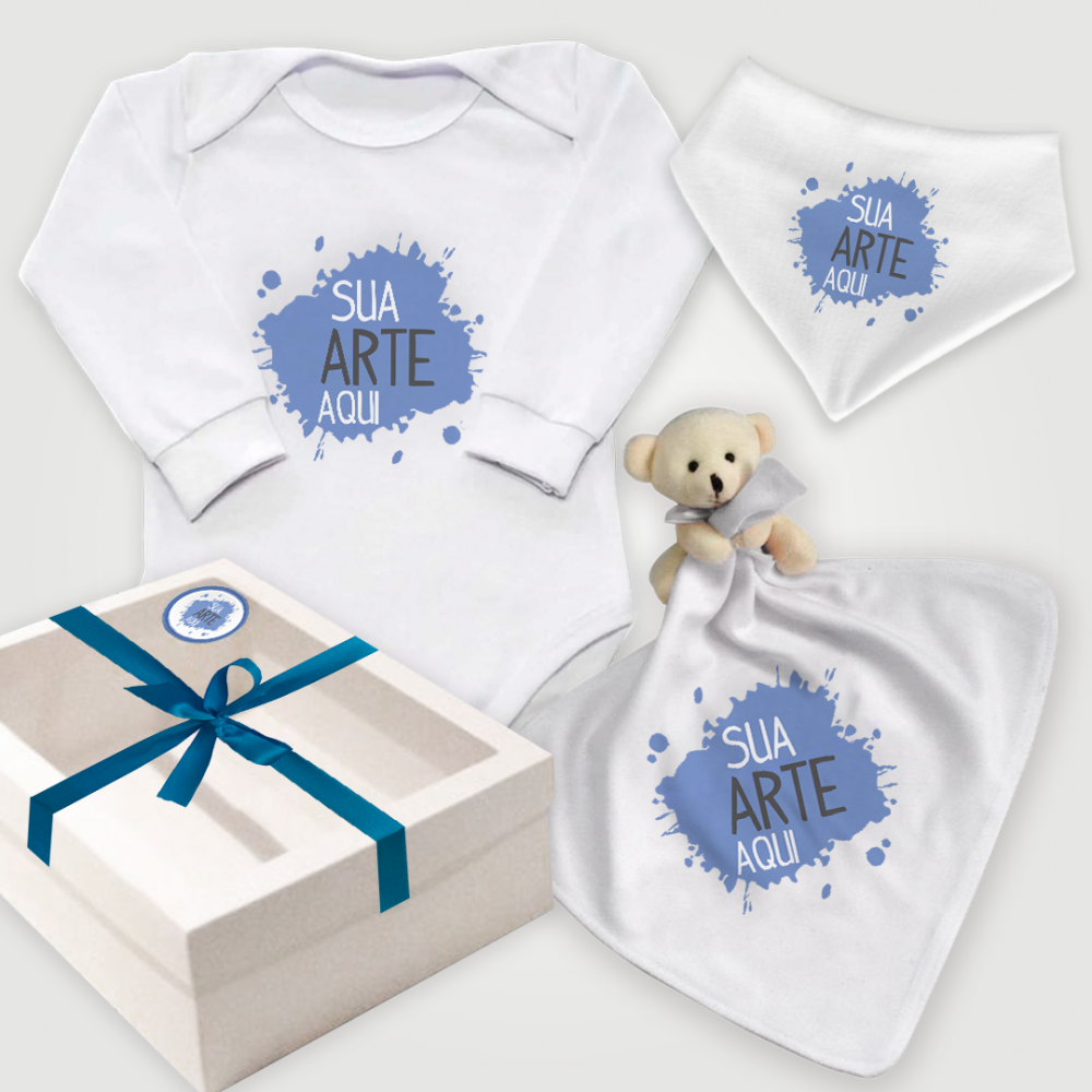 Kit bebê inverno com body manga longa, naninha e babador. Comprar