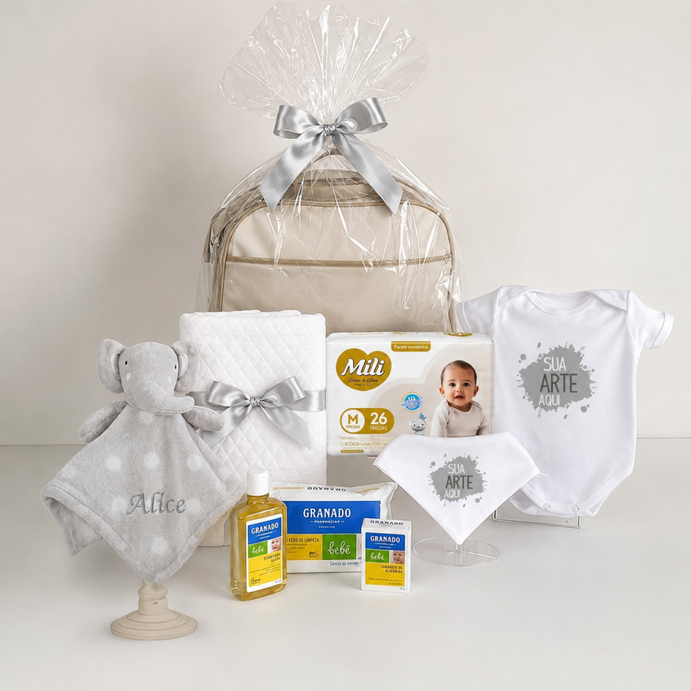 Kit Natalidade Corporativo com Bolsa maternidade mod 4 - cinza e branco