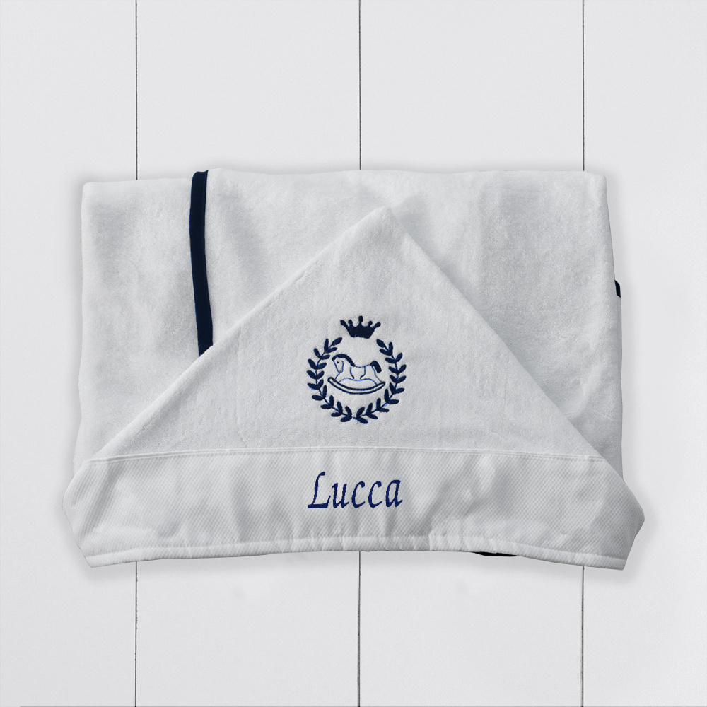 Toalha bebê macia com capuz personalizada com nome azul marinho